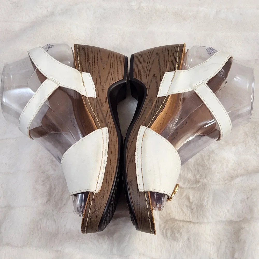 Patrizia Spring Step Women White Wedge Sandals Size 38 Buckle Straps Laser Cut